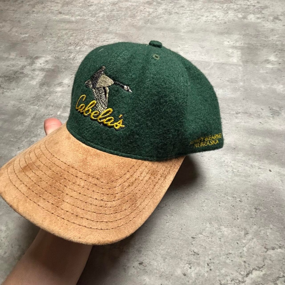 Cabela's Duck Hat Mens OS Green Wool Suede Embroidered Vintage 90s USA